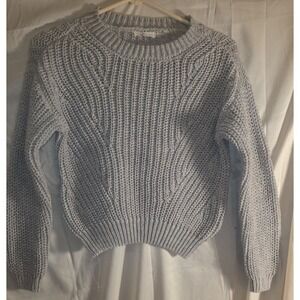 Copper Key Gray Cropped CABLE Sweater Size M Boho